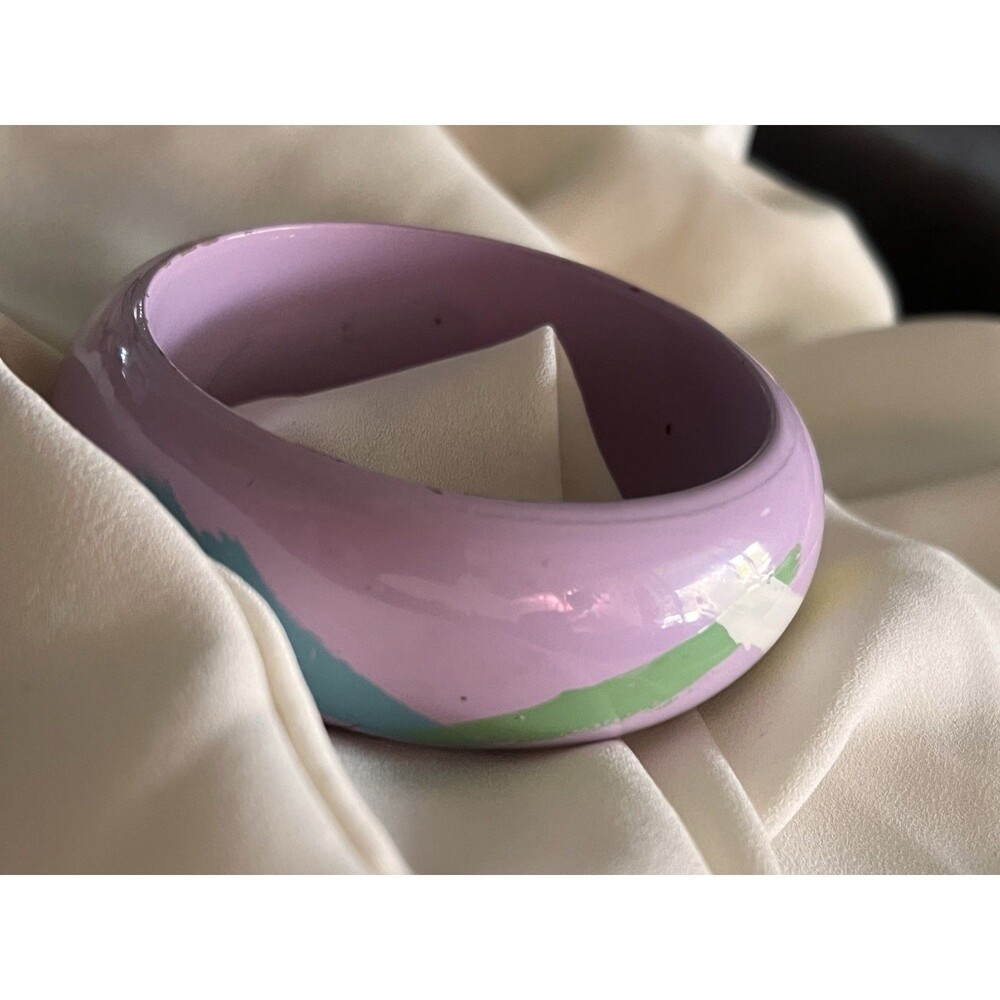 1980s abstract Purple Painted Bangle colorful Resin
